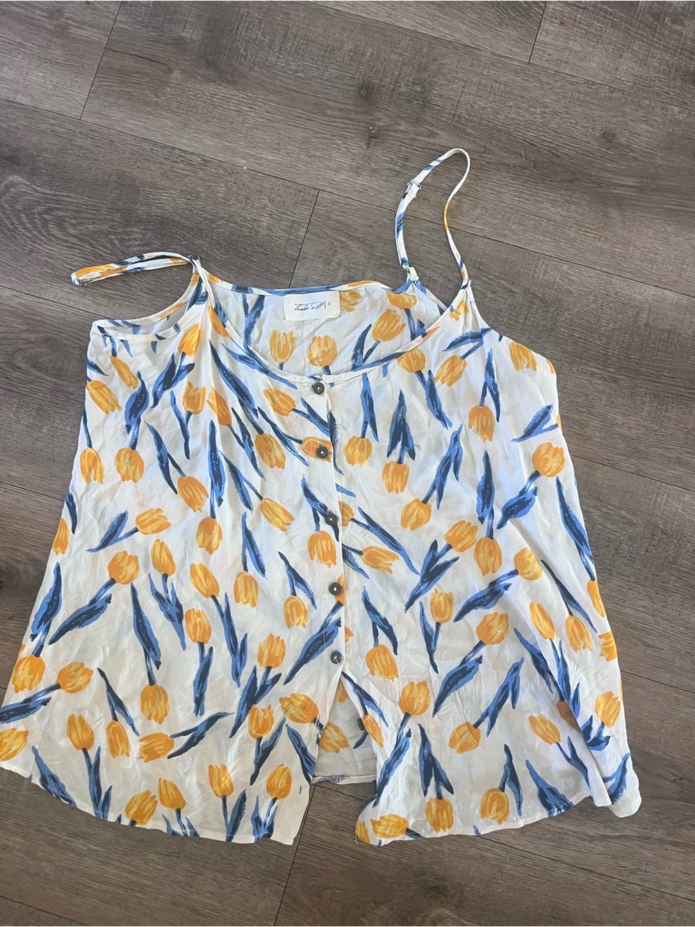 Lightweight Yellow Tulip Print Spaghetti Strap Top